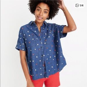 Madewell Women's Embroidered Denim Courier Shirt in Confetti Floral Size Small